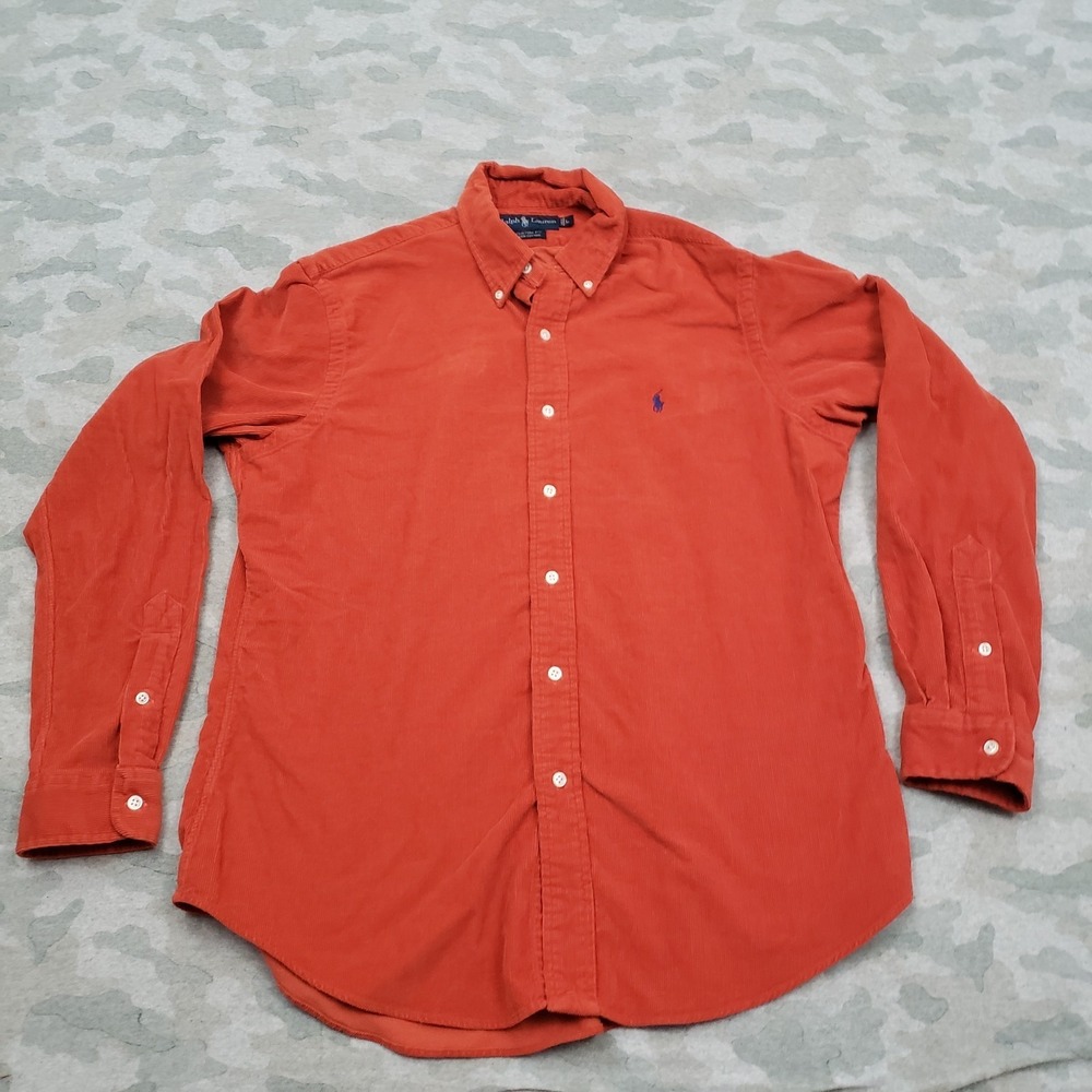 Ralph Lauren Shirt Mens Large Orange Corduroy Long Sleeve‎ Button-Up